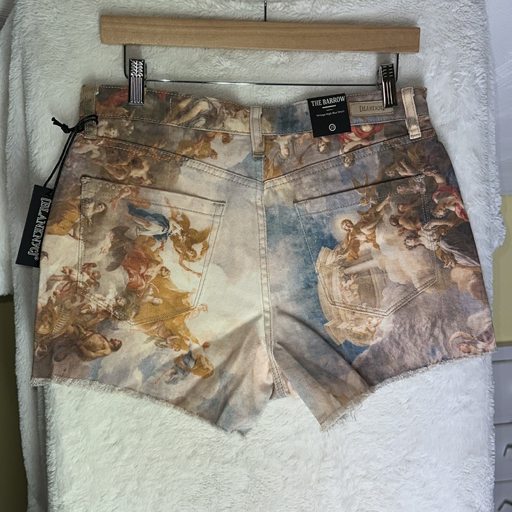 BLANKNYC The Barrow Vatican Vintage High Rise Printed Denim Shorts Angel Cherub - Picture 8 of 15